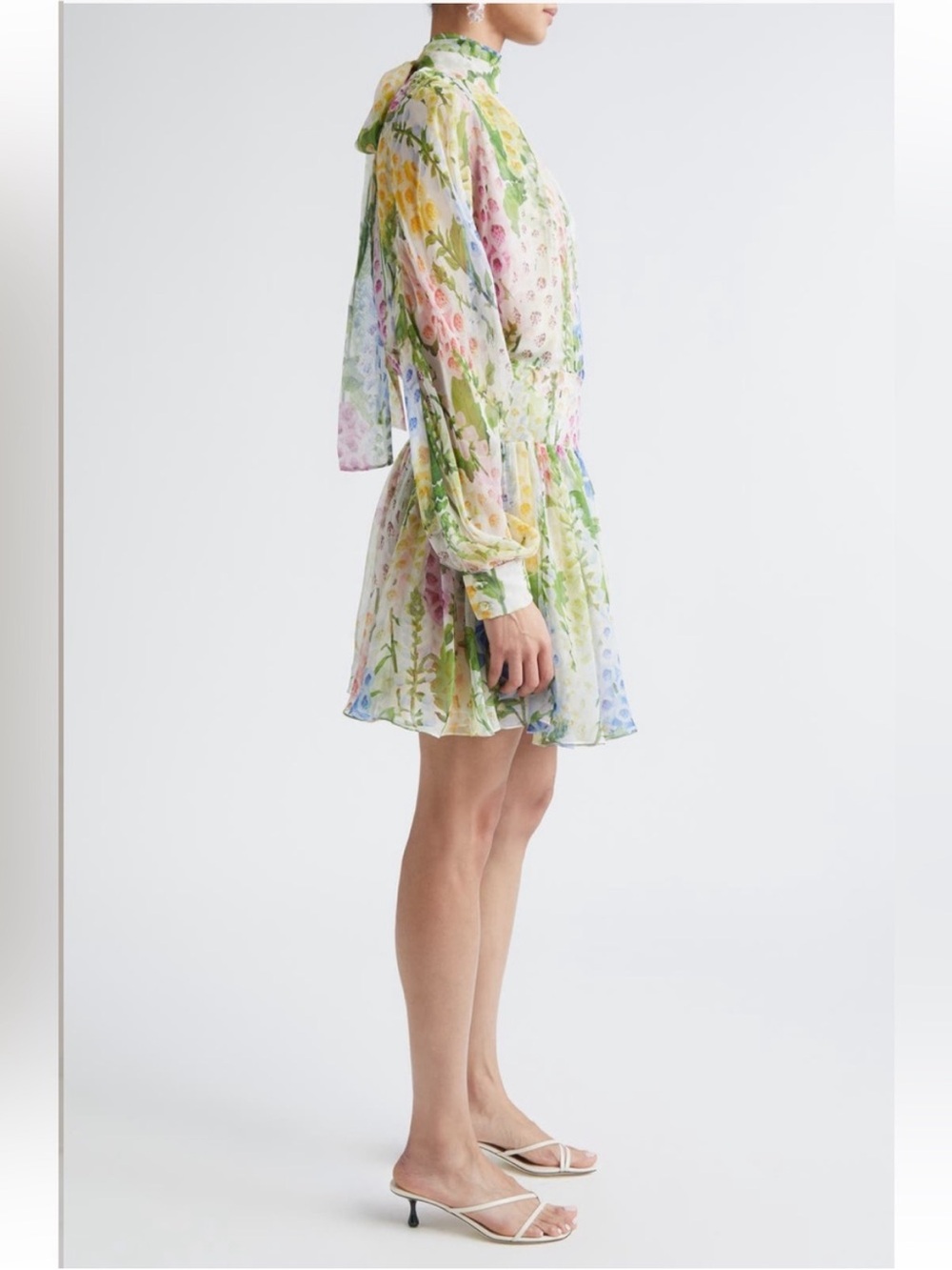 Oscar de la Renta Foxglove Long Sleeve Silk Chiffon Dress - Picture 3 of 7